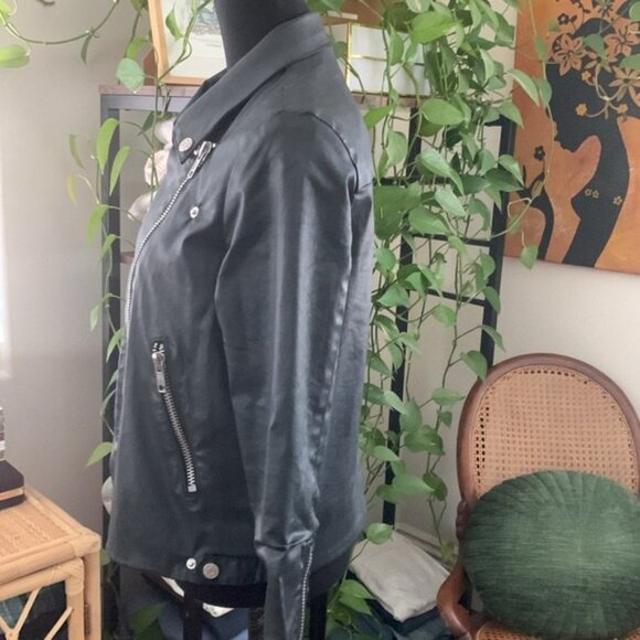 AMO Black Cotton Asymmetrical Zip Edgy Moto Jacket - M - Picture 2 of 9